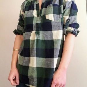 Navy, green and cream plaid tunic